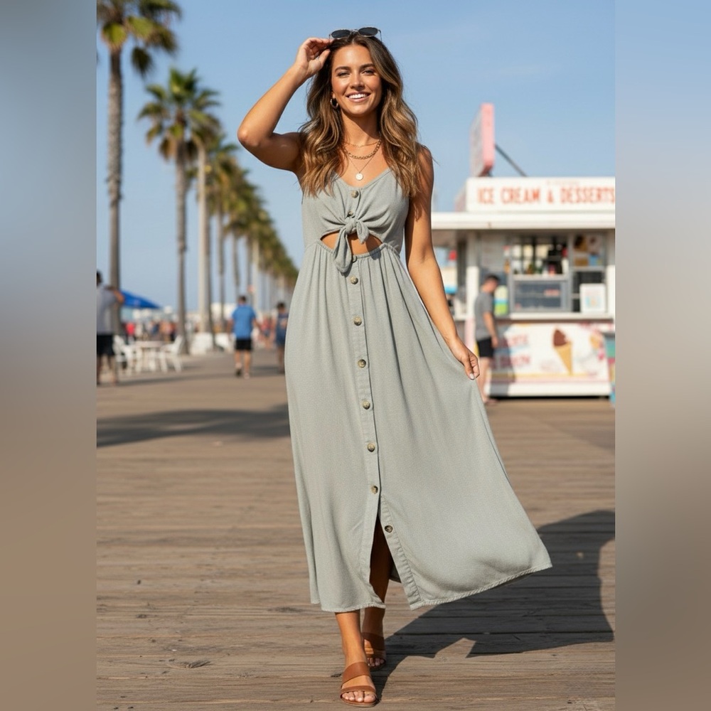 Mimi Chica Green Button-Down Maxi Dress